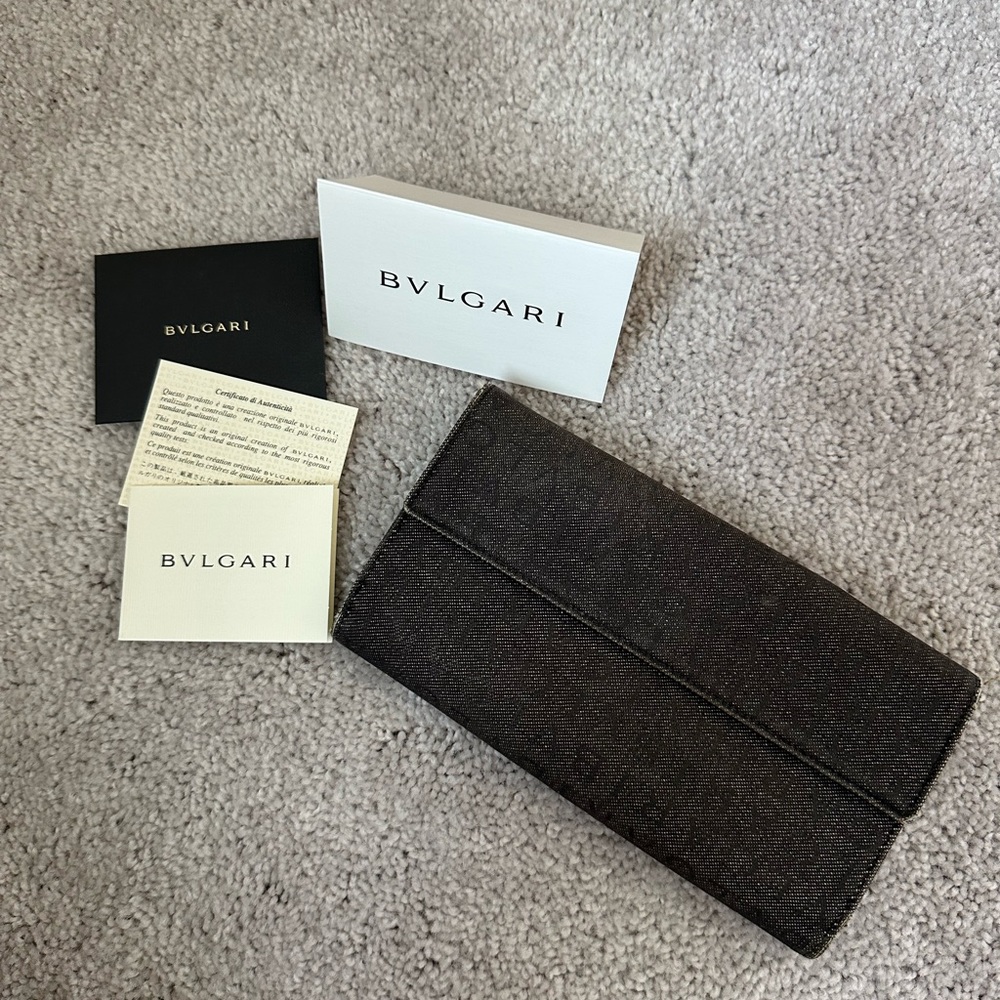Bvlgari Bulgari logo authentic vintage long logomania in gray denim wallet - Picture 3 of 15